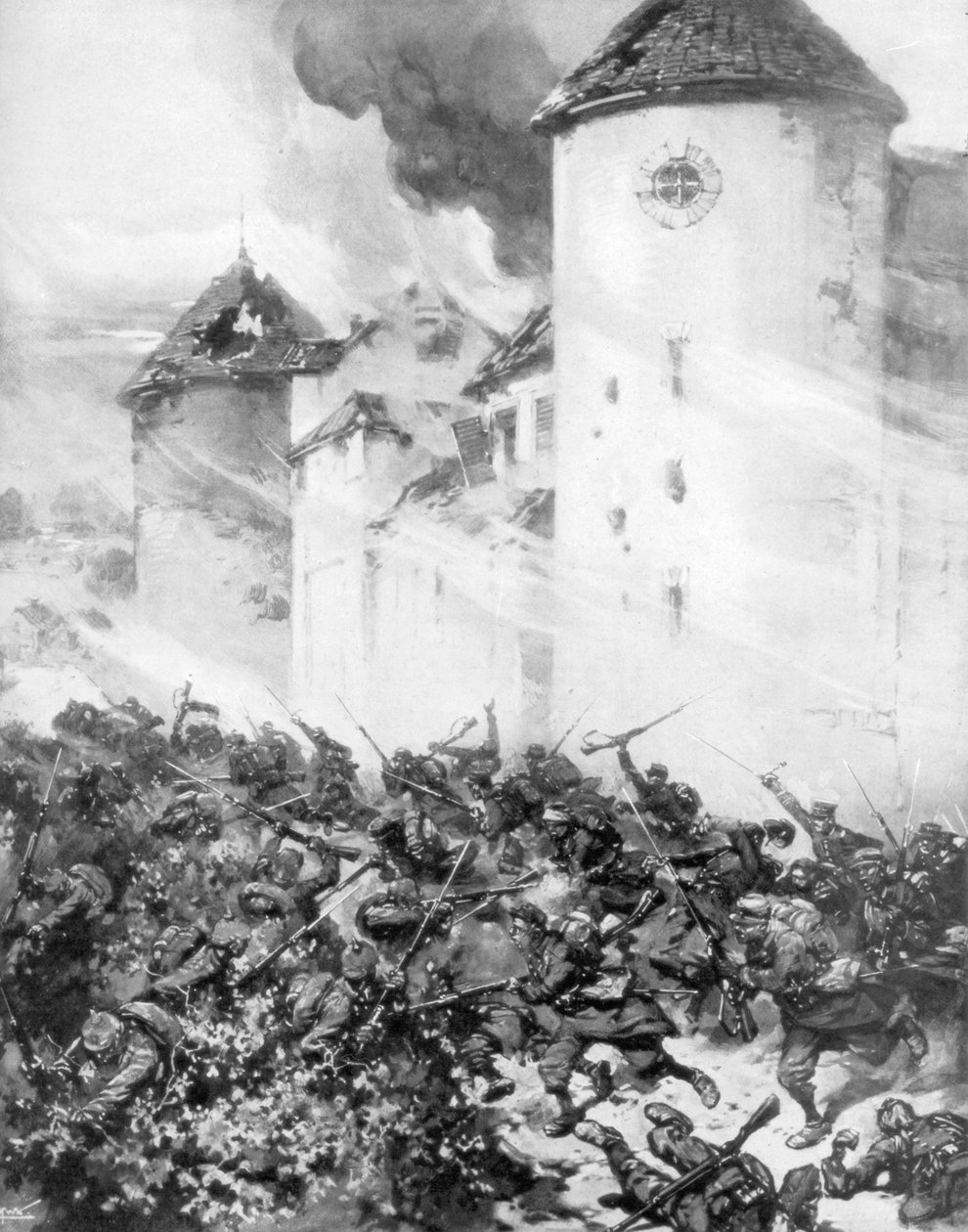 Bitwa Francuzów i Niemców pod murami Chateau de Mondemment, Francja, 1914. autorstwa M. H. W. Koekkok