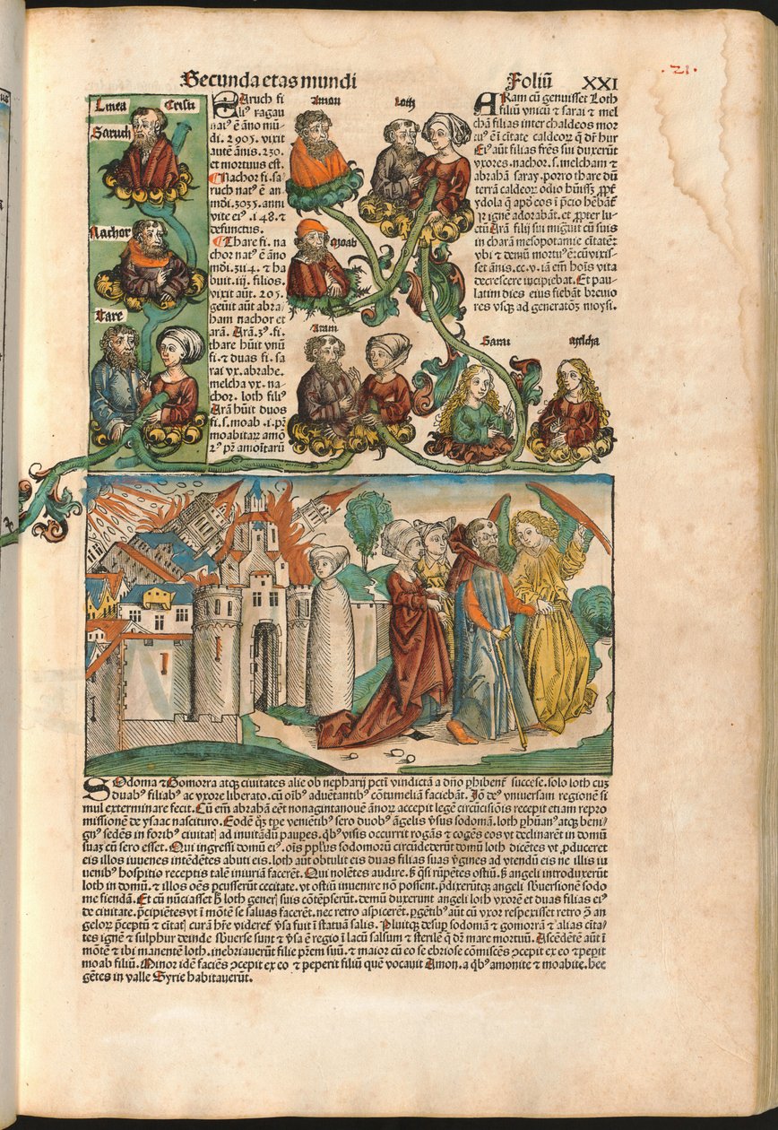 Drzewo genealogiczne Labana z Kroniki Norymberskiej Hartmanna Schedla (1440-1514) wydrukowane w 1493 r. (drzewryt) autorstwa M. and Pleydenwurff W. Wolgemuth