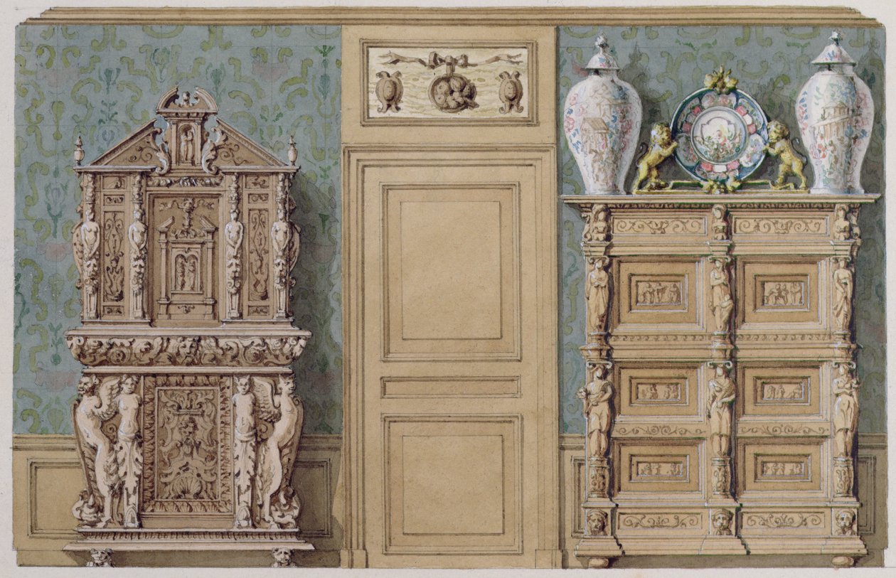 Meble w jadalni przy rue Fortune, dom kupiony przez Balzaca w 1847 r. autorstwa M. Santi