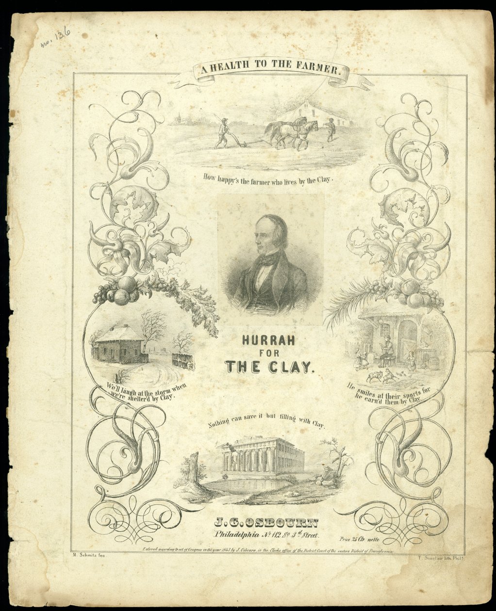 Okładka karty nutowej „Hurra za glinę”, grawerowane przez T. Sinclaira, 1843 autorstwa M. Schmitz