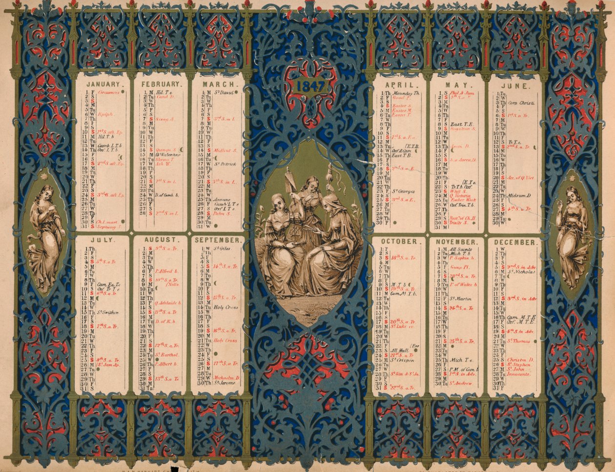 Kalendarz z dniami świętych i urodzinami królewskimi, 1847. autorstwa M and N Hanhart