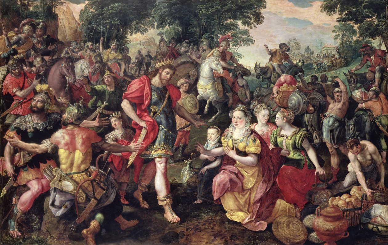 Dawid i Abigail lub Aleksander i rodzina Dariusza autorstwa Maarten de Vos