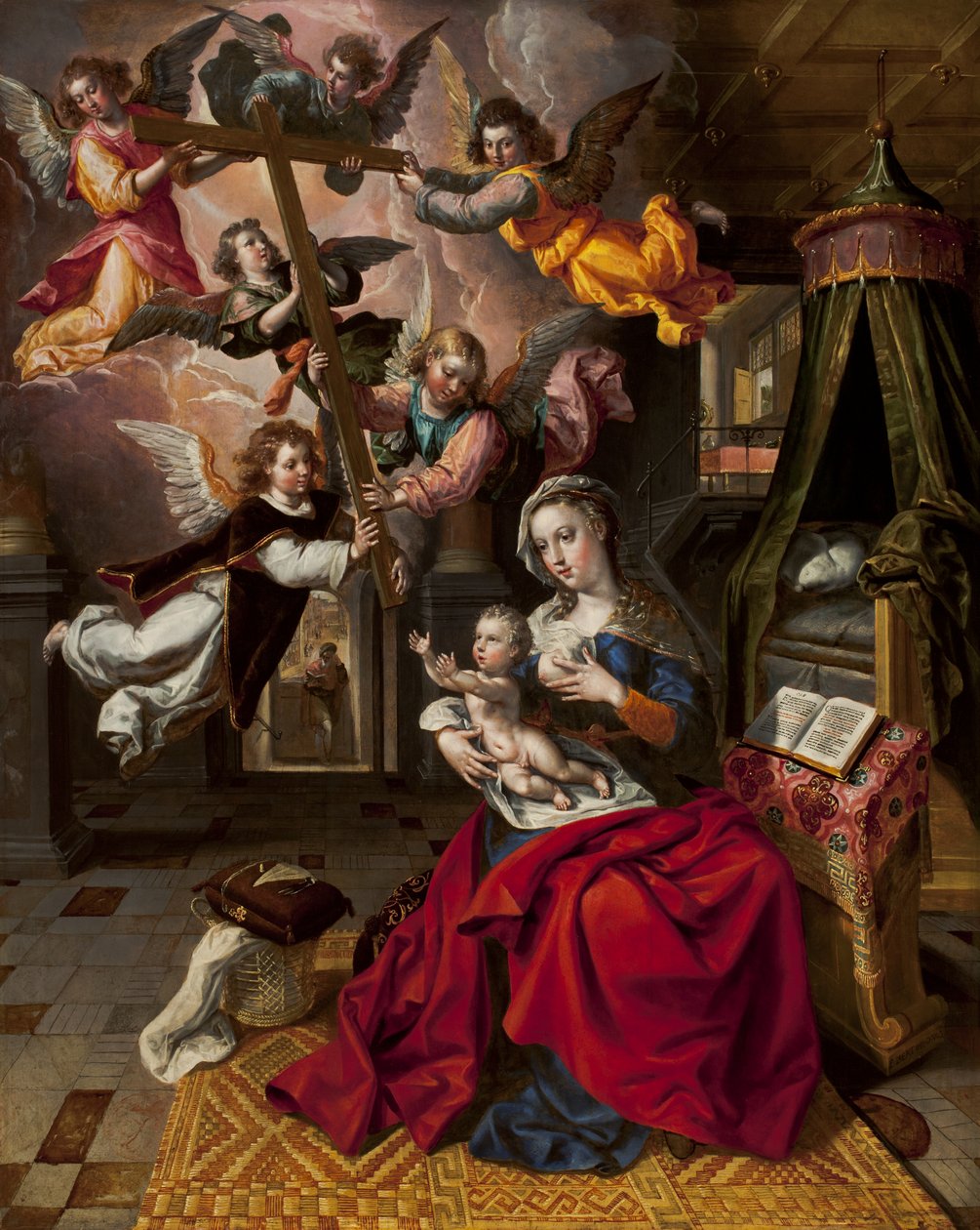 Dziewica z Dzieciątkiem Jezus Witając Krzyż, ok. 1600 autorstwa Maarten de Vos