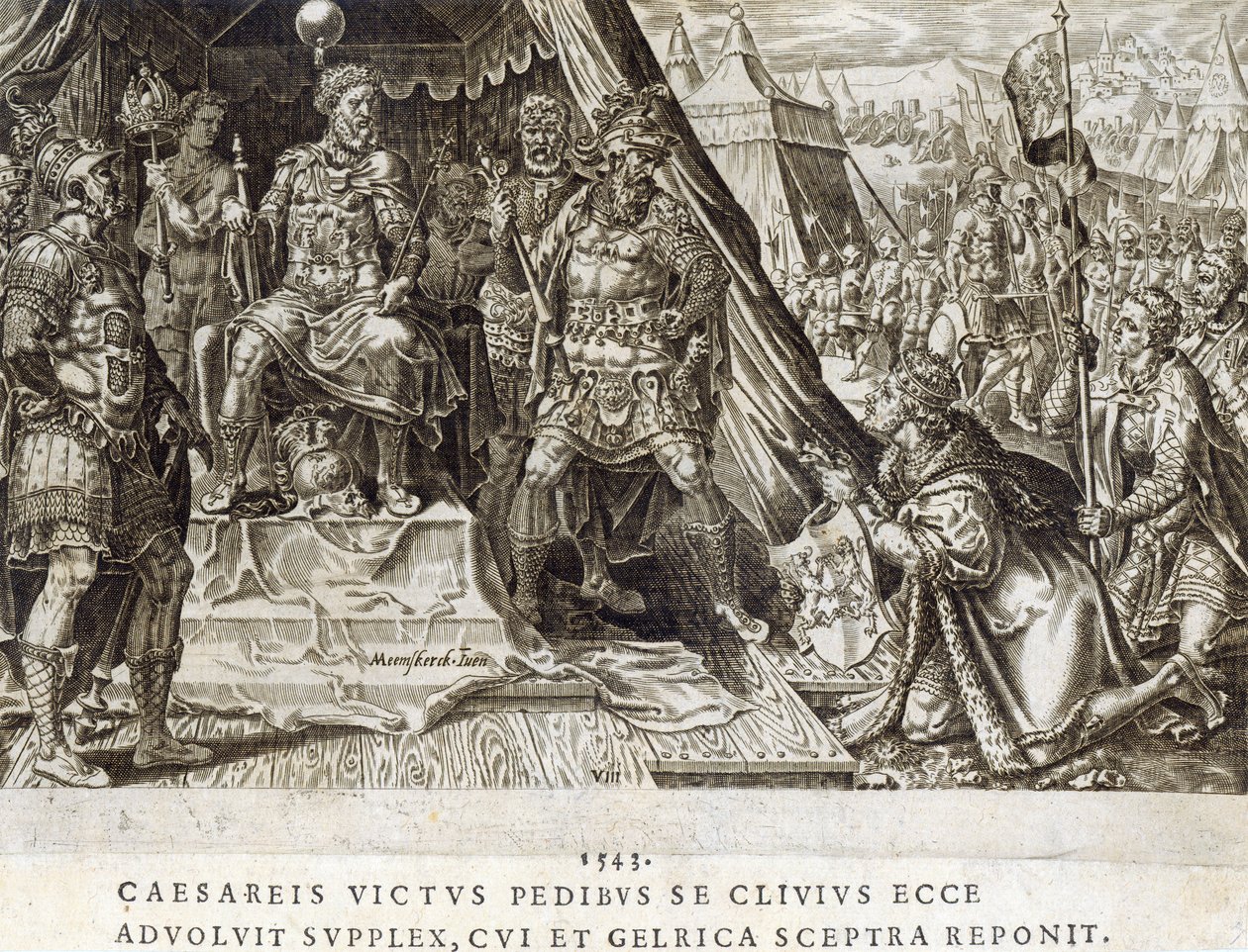 Kapituła Wilhelma II, księcia Kleve, 1543, tablica 8 z "Zdolności wojskowe cesarza Karola V", ryt. Dirk Volkertsz Coornhert (1522-90), 1555 (rycina i akwaforta) autorstwa Maarten van Heemskerck