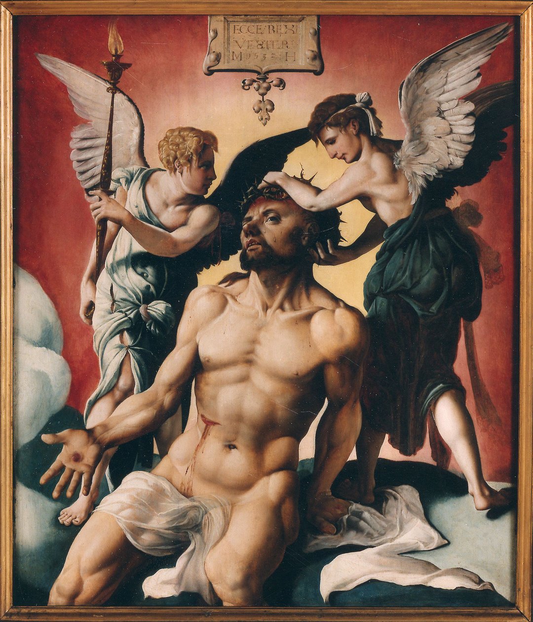 Chrystus ukoronowany cierniami między dwoma aniołami, 1532. autorstwa Maarten Jacobsz Heemskerck van