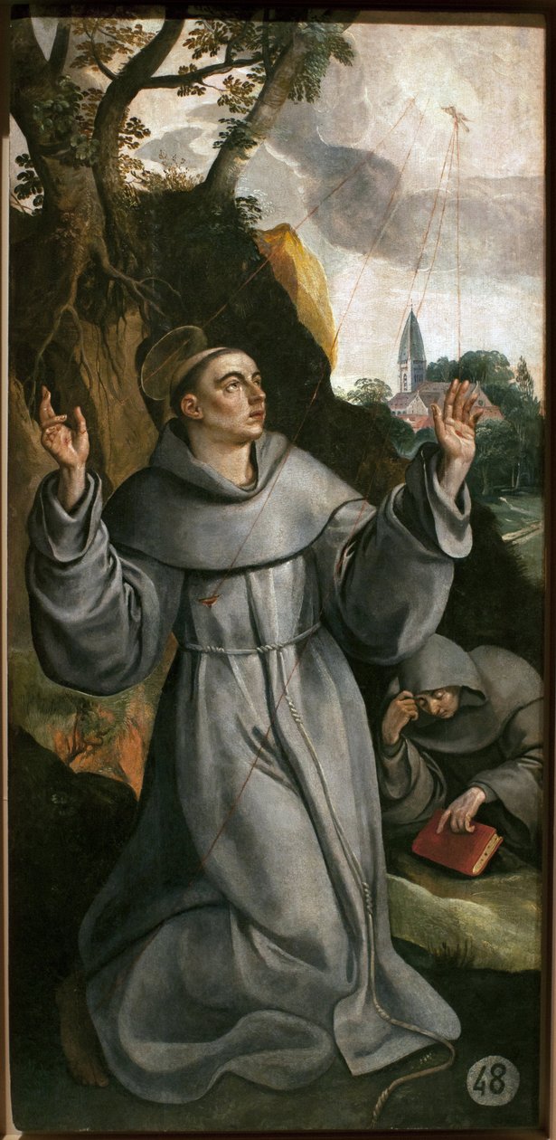 Św. Franciszek z Asyżu (1181-1226). Obraz Martin (Maarten) de Vos (1532-1604), olej na drewnie autorstwa Maarten de Vos