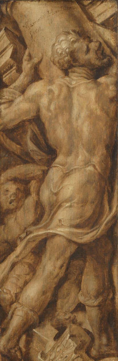 Samson rozbija filary świątyni autorstwa Maarten van Heemskerck (signed by artist)