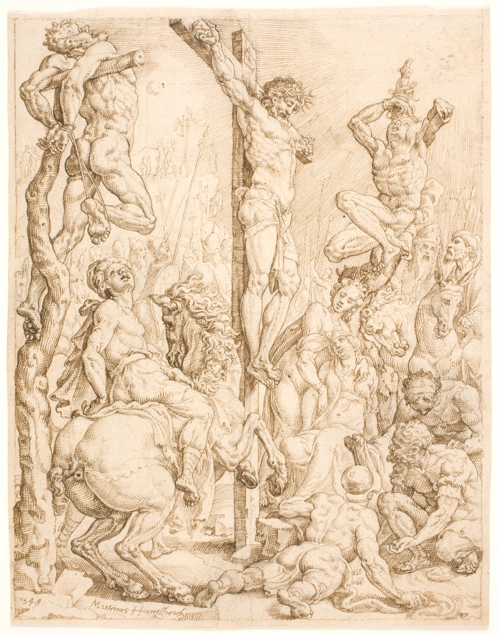 Chrystus na krzyżu, między złodziejami” autorstwa Maarten van Heemskerck