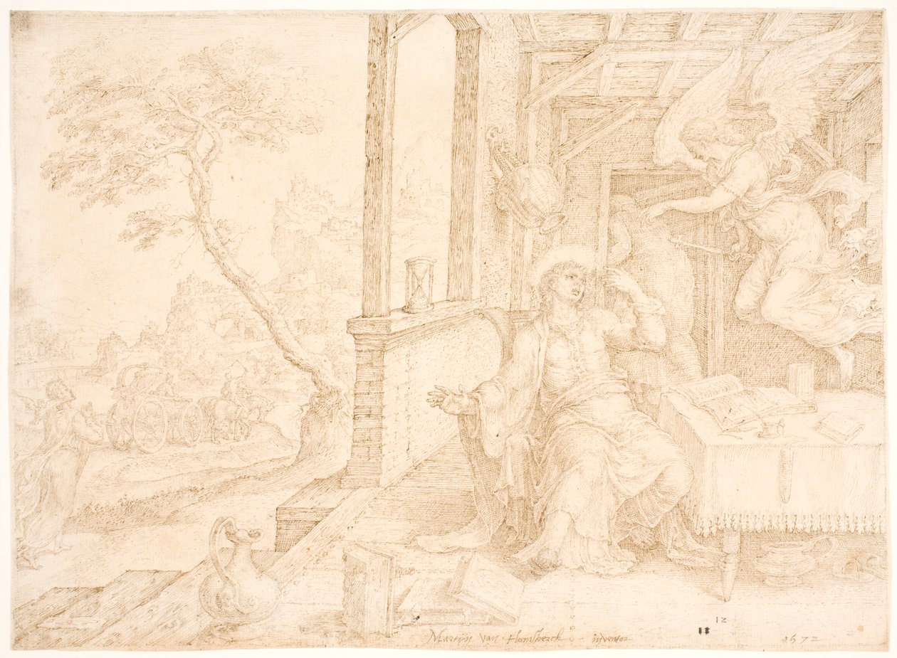 Anioł ukazuje się Filipowi autorstwa Maarten van Heemskerck