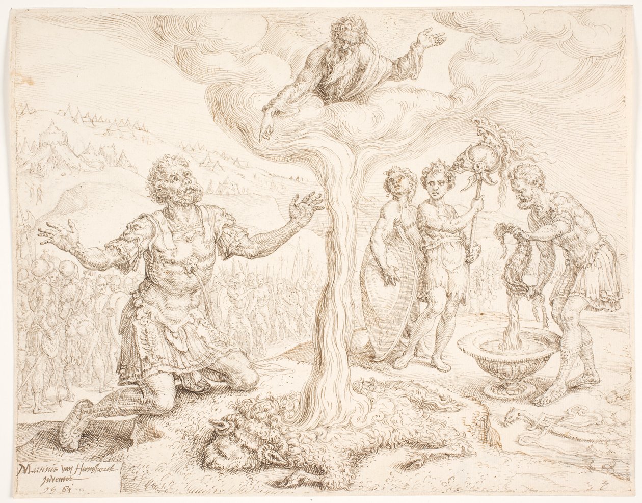 Gedeon klęczący w modlitwie (Historia rosy i runa wełny) autorstwa Maarten van Heemskerck
