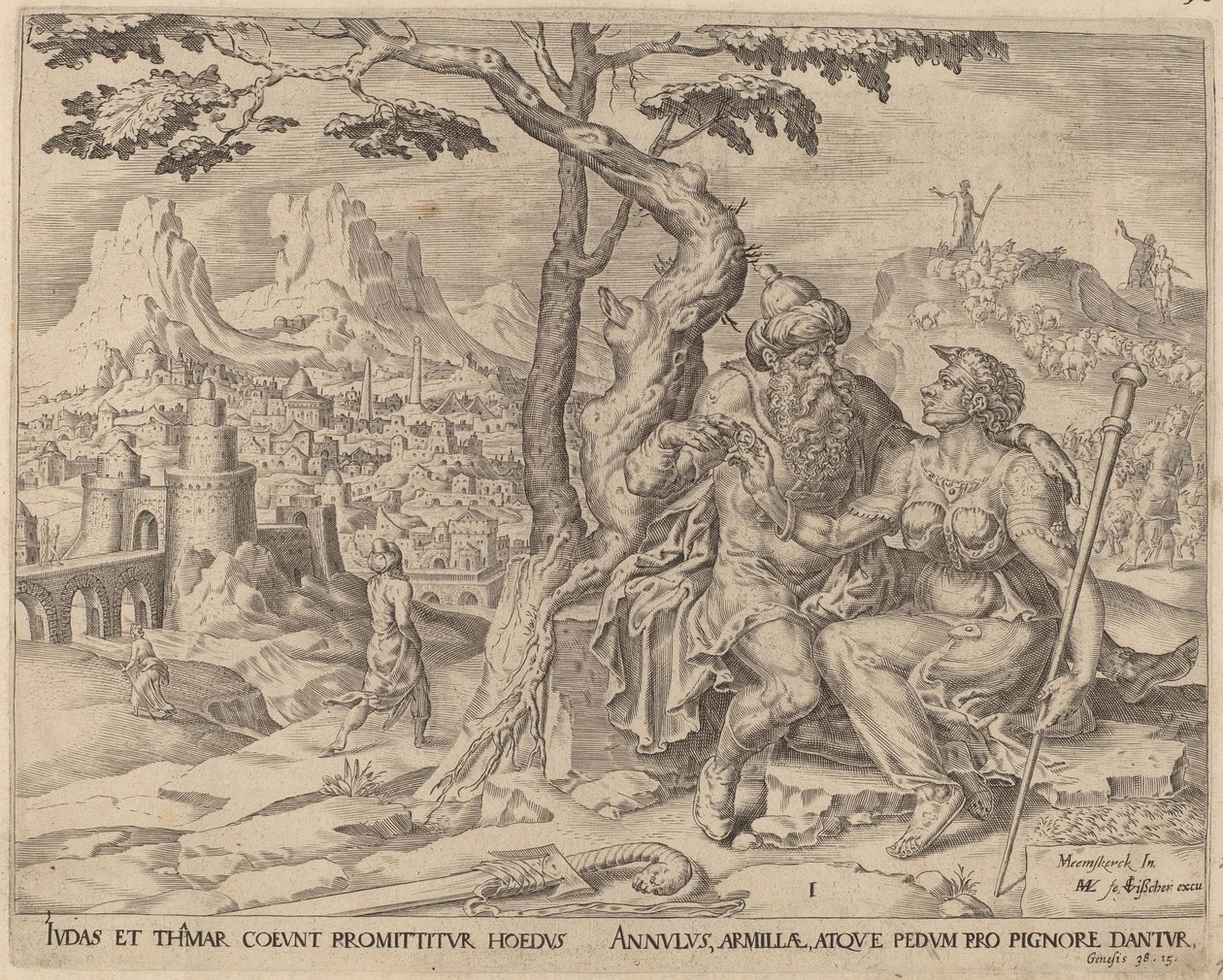 Juda daje Tamar zastaw, ok. 1566 autorstwa Maarten van Heemskerck