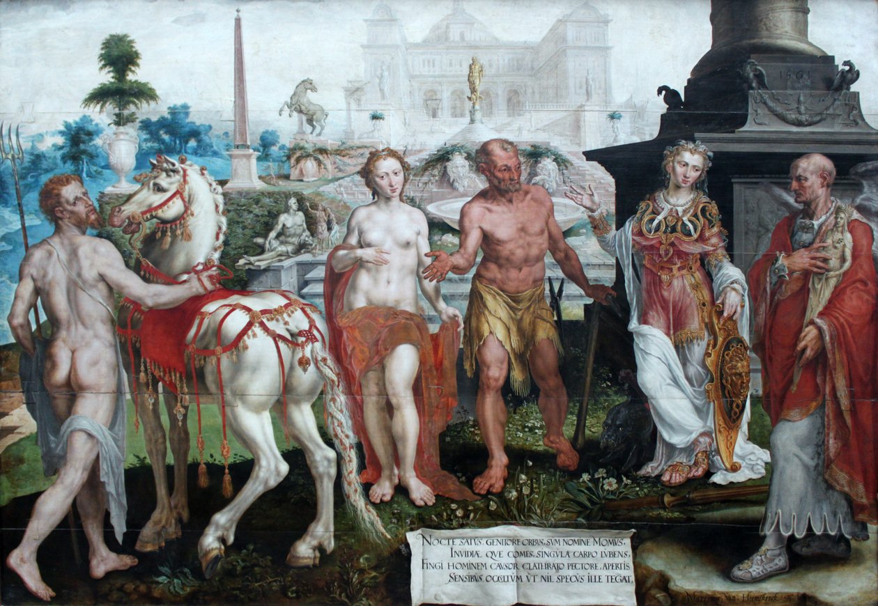 Momos zarzuca dziełom bogów autorstwa Maarten van Heemskerck