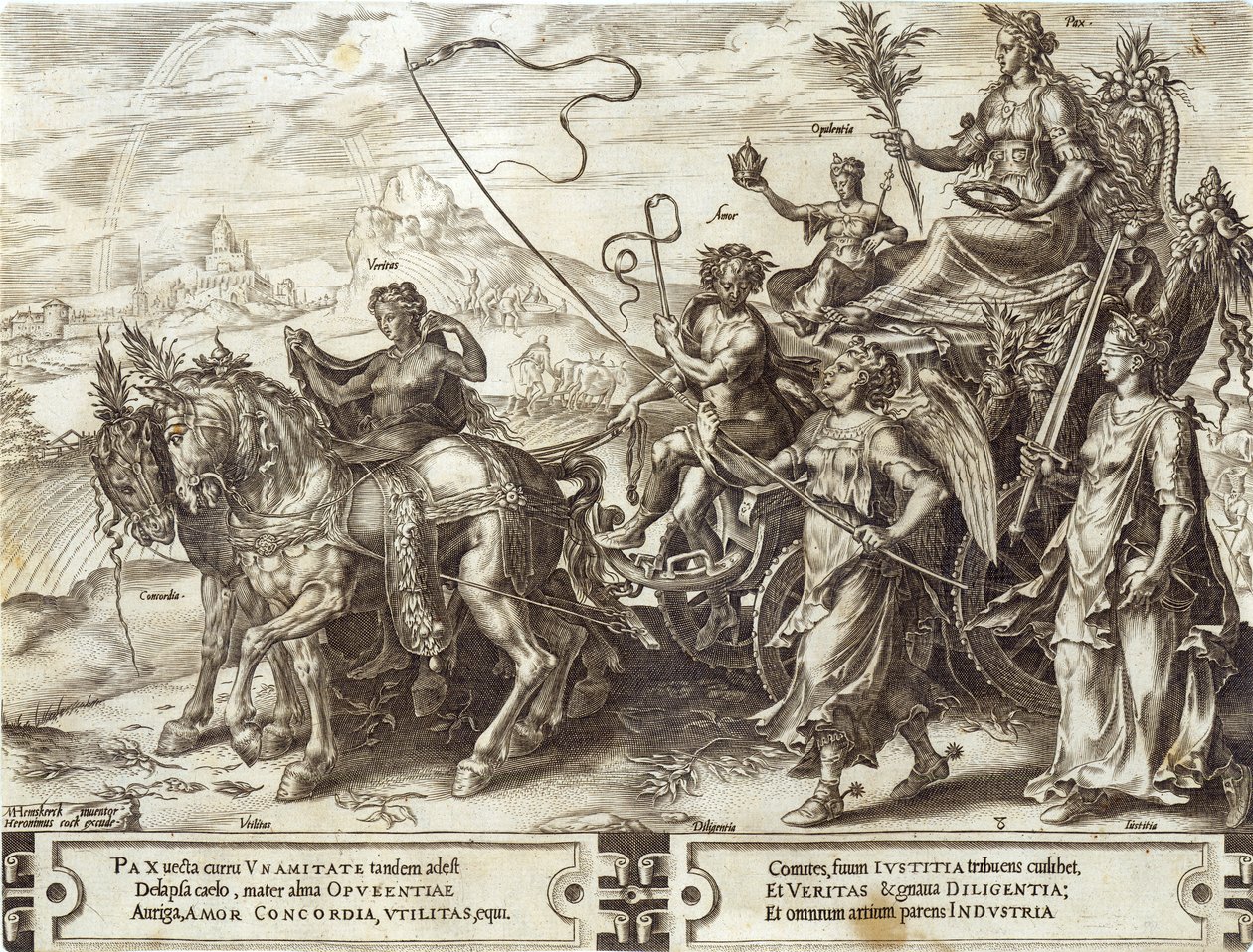 Pokój, tablica 8 z „Następstwa rzeczy ludzkich”, 1564 autorstwa Maarten van Heemskerck