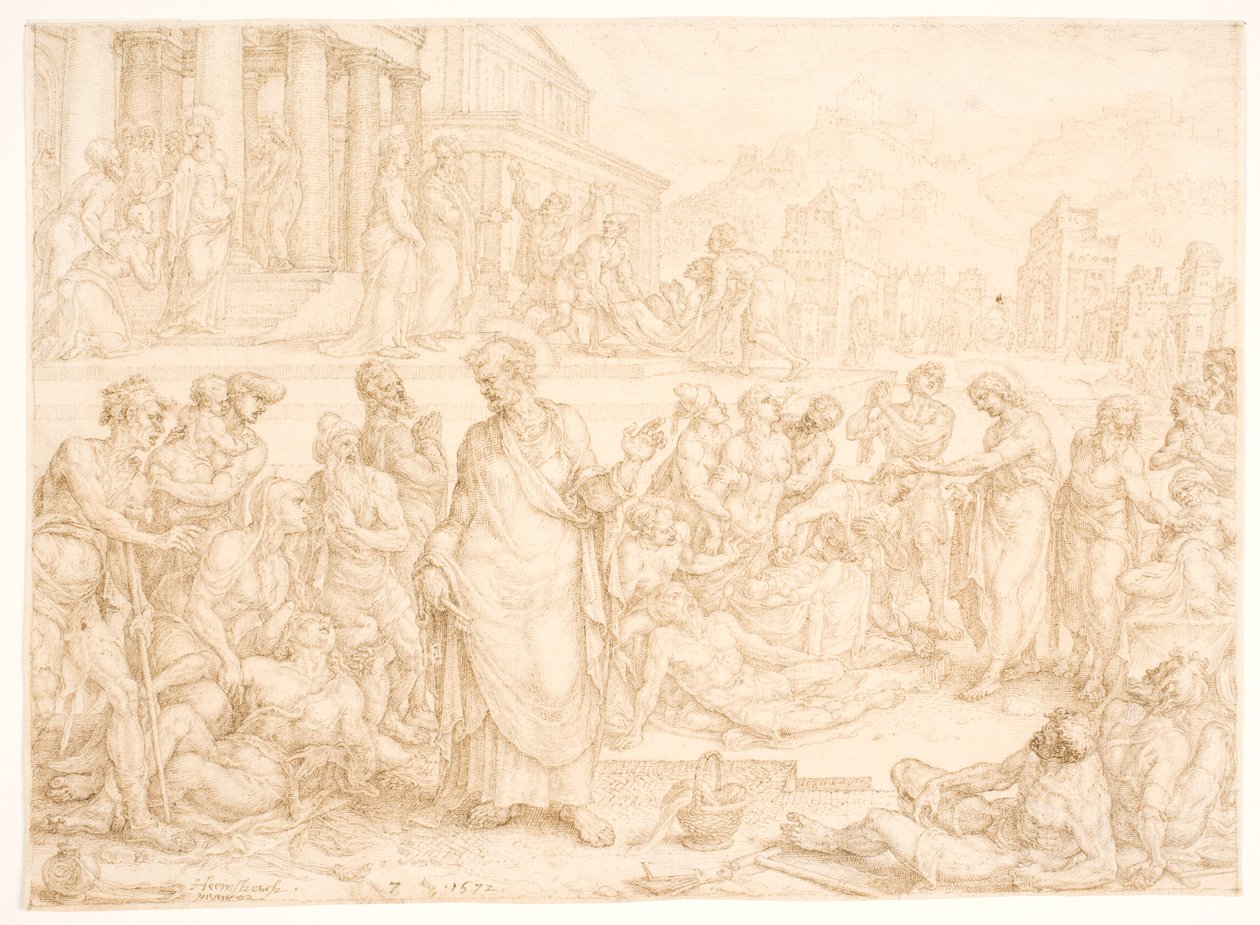 Piotr i inni apostołowie uzdrawiają chorych… autorstwa Maarten van Heemskerck