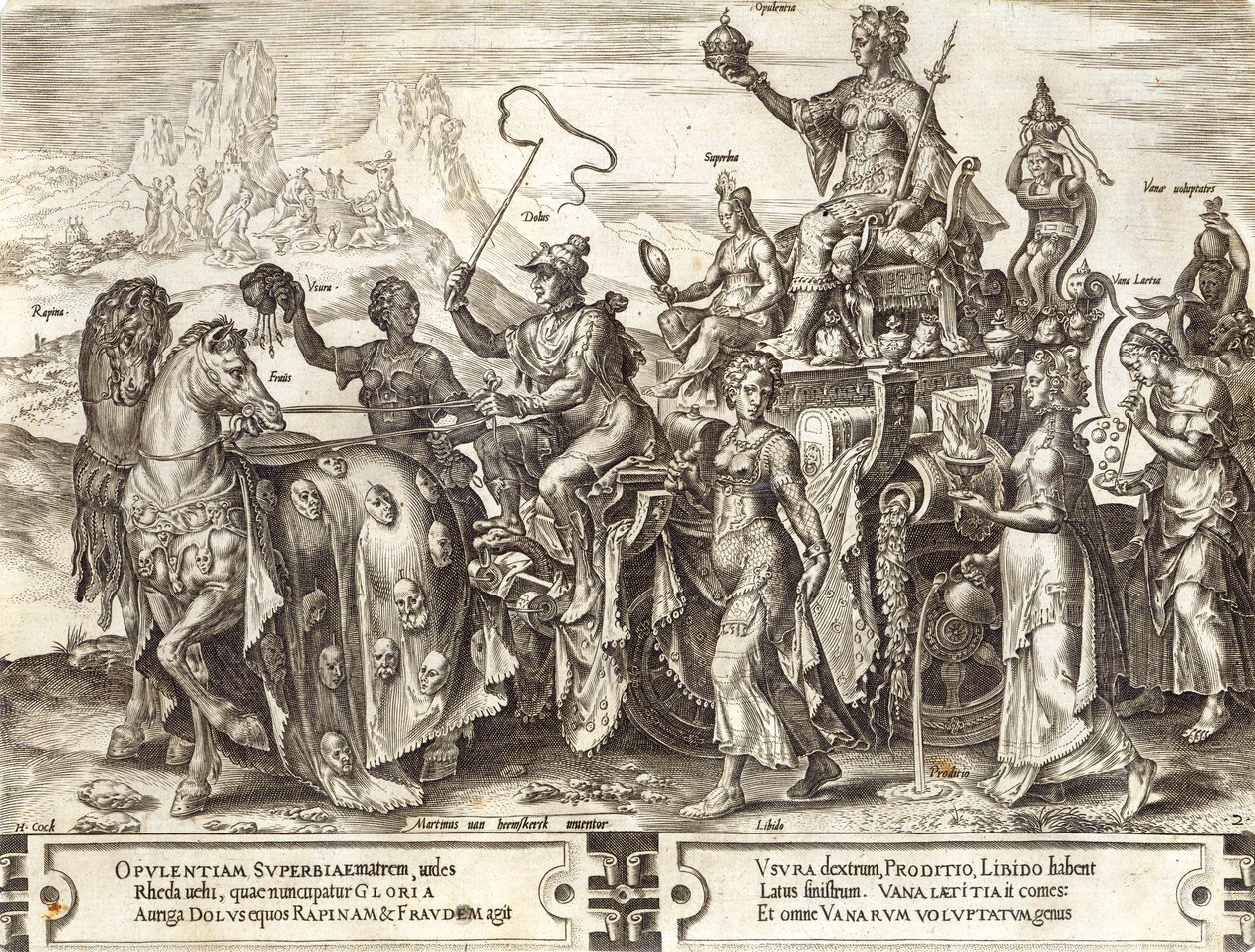 Bogactwa, tablica 2 z „Przełomu rzeczy ludzkich”, 1564 autorstwa Maarten van Heemskerck