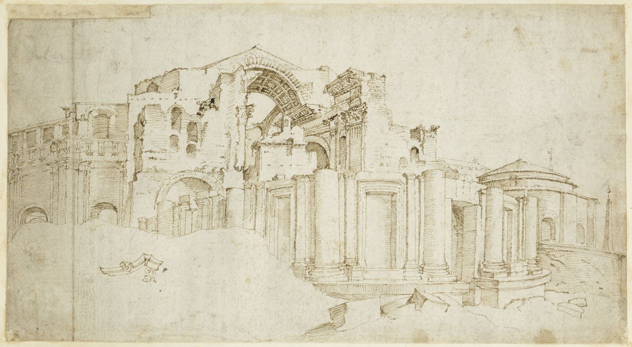 Południowy transept nowej bazyliki św. Piotra autorstwa Maarten van Heemskerck
