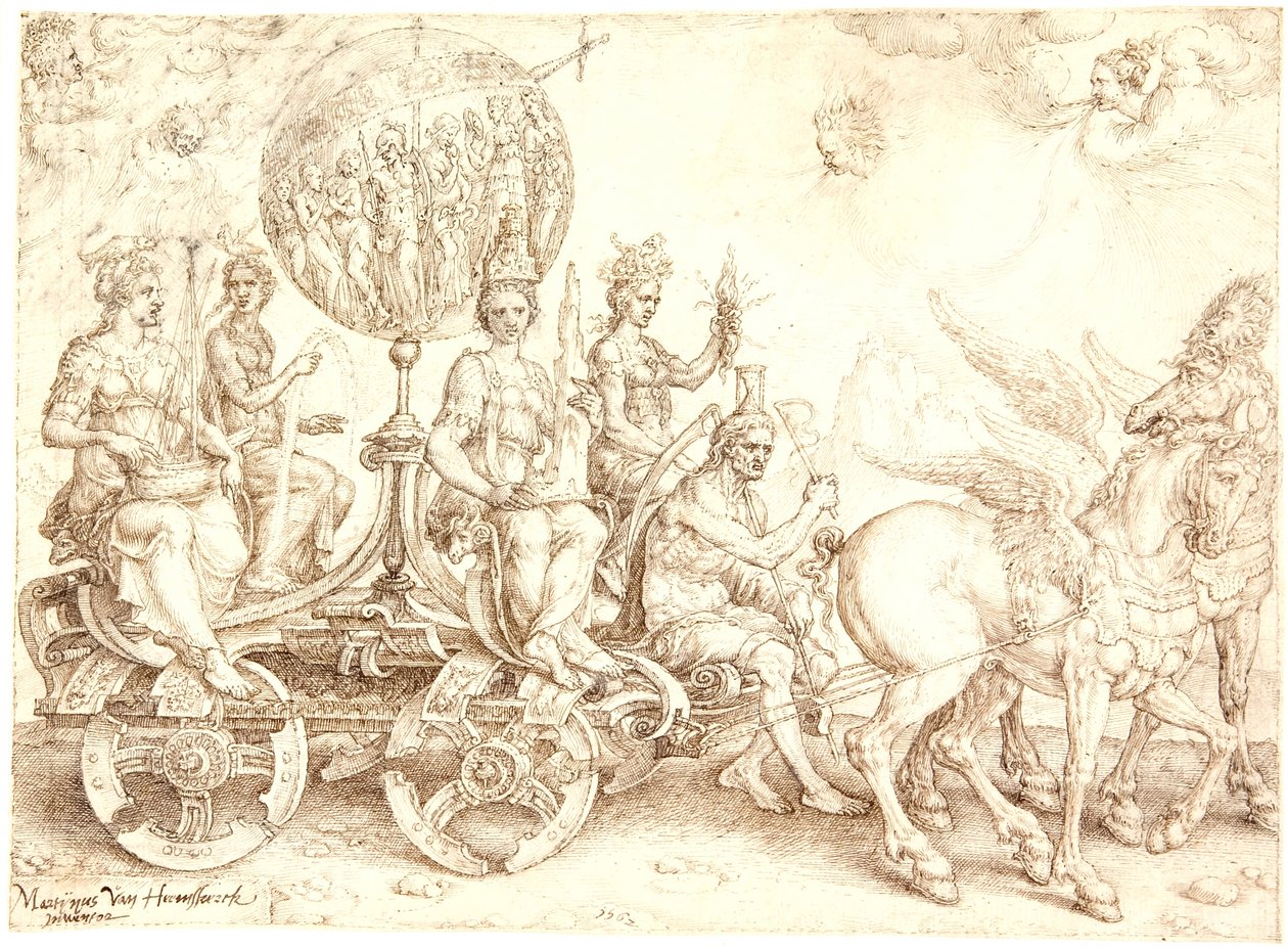 Rydwan triumfalny. Mundus (Świat). (Alegoria Czterech Żywiołów) autorstwa Maarten van Heemskerck