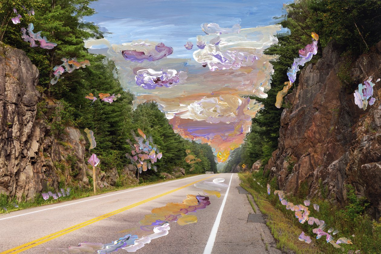 Country Road, 2020 (farba akrylowa na archiwalnym druku pigmentowym) autorstwa Madeleine Gross