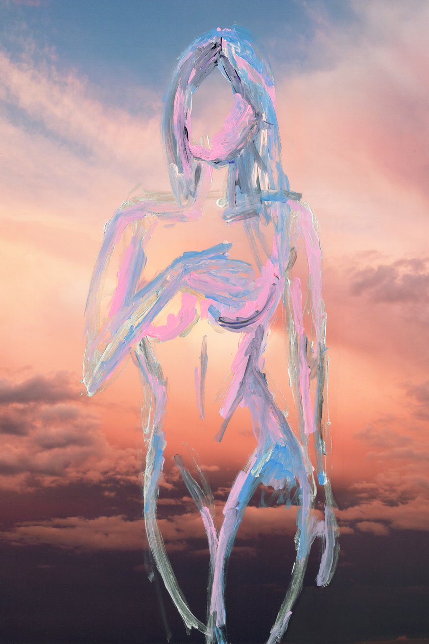 In The Clouds, 2019 (akryylimaali arkistopigmenttiprintillä) kiillotusaine autorstwa Madeleine Gross