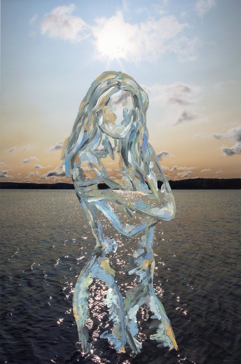 Figurka Jezioro, 2019 (farba akrylowa na archiwalnym druku pigmentowym) autorstwa Madeleine Gross