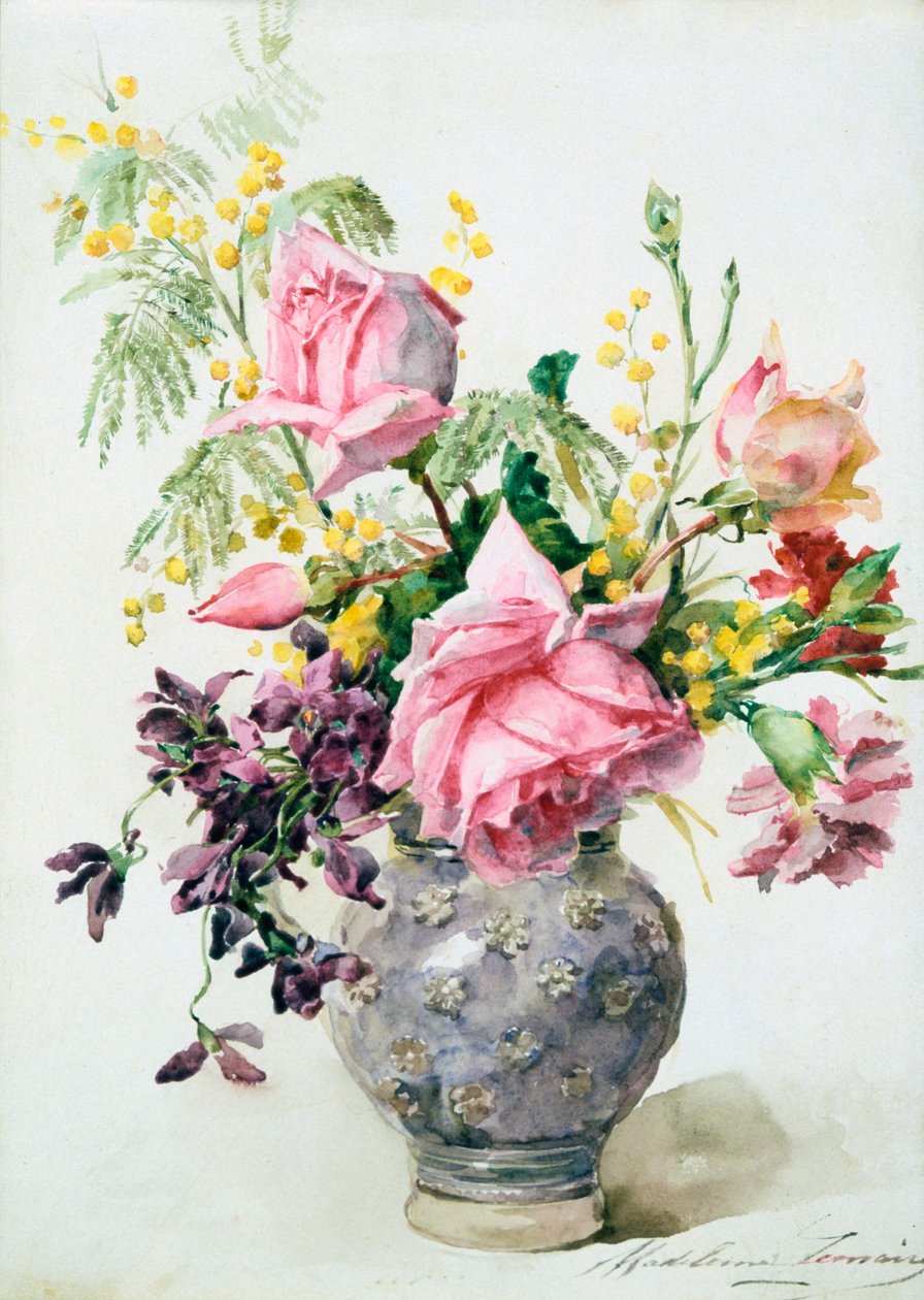 „Waza róż”, c1865-1928 autorstwa Madeleine Jeanne Lemaire
