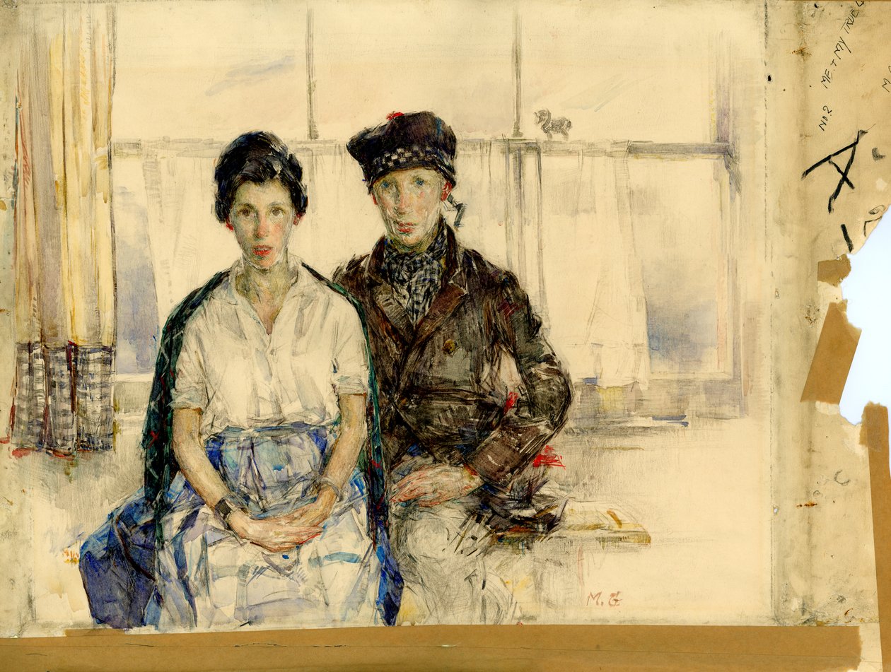 Ja i moja prawdziwa miłość, ok. 1930 (ołówek i akwarela na papierze) autorstwa Madeline Emily Green
