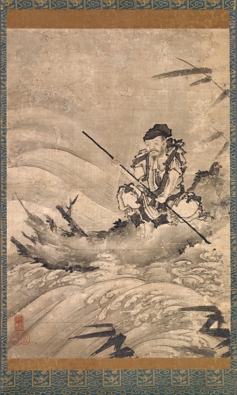 Chiński odkrywca Zhang Qian na tratwie, połowa XVI wieku. autorstwa Maejima Soyu
