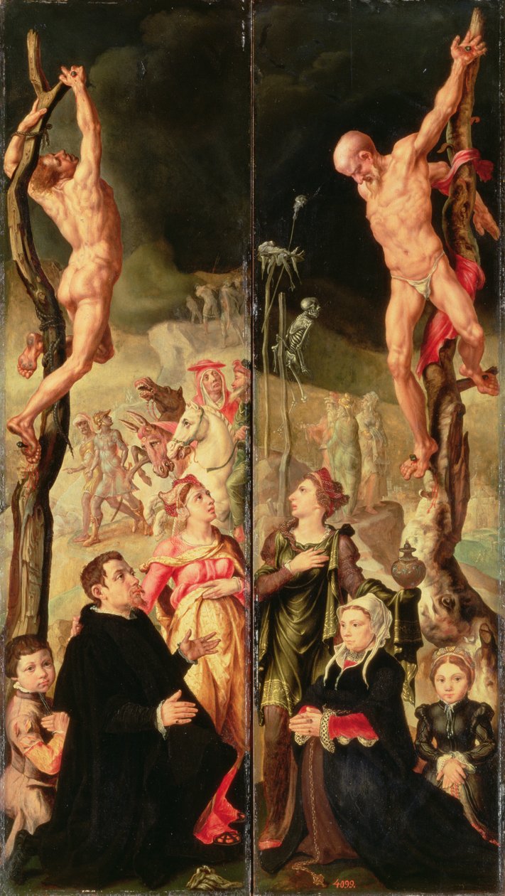Kalwaria, panele boczne z tryptyku (panel) autorstwa Maerten van Heemskerck