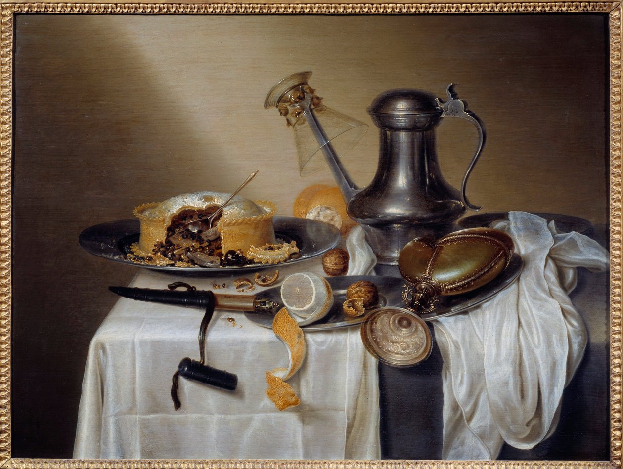Martwa natura z pasztetem Pate z cytryną i cyną karafką. Obraz Maertena Boelema de Stomme (1611-1664) XVII w. Niedz. 0,6x0,79 m Nantes, Musee des Beaux Arts autorstwa Maerten Boelema de Stomme