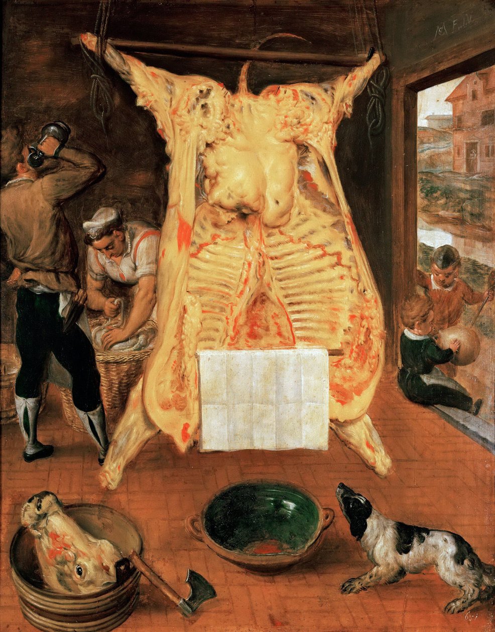 Le boeuf abattu - Zabity Wół - Marten van Cleve (van Cleef), Starszy (1527-1581). Olej na drewnie autorstwa Maerten van Cleve