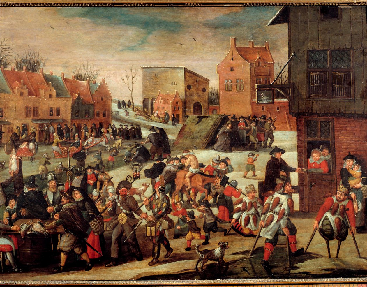 Kaleki Tłum biednych i niedołężnych w mieście (we Flandrii?) (Sąd Cudów). Obraz Martina van Cleve (1527-1581) Troyes z XVI wieku, Musee des Beaux Arts autorstwa Maerten van Cleve