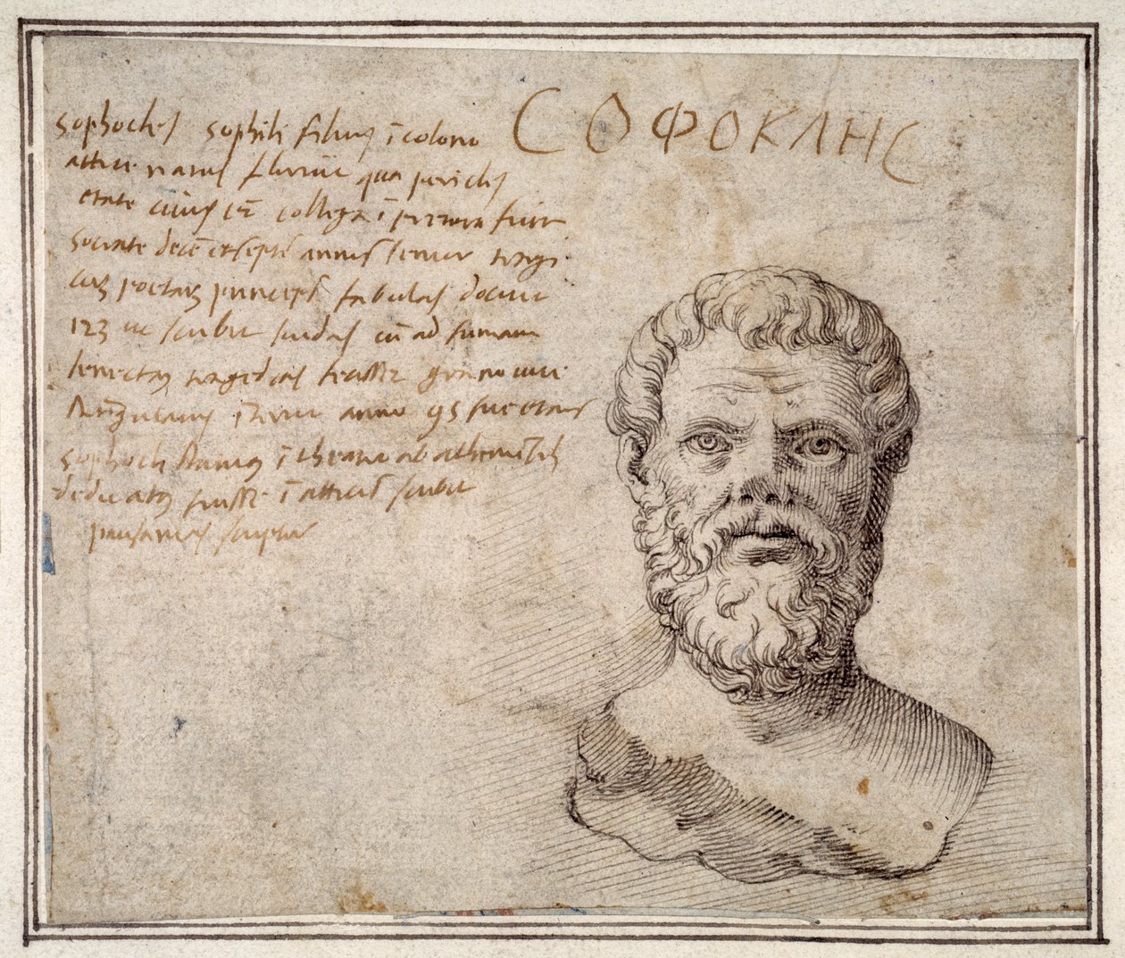Antyczne popiersie Sofoklesa z adnotacjami, wg Fulvio Orsini (pióro i atrament na papierze) autorstwa Maerten van Heemskerck