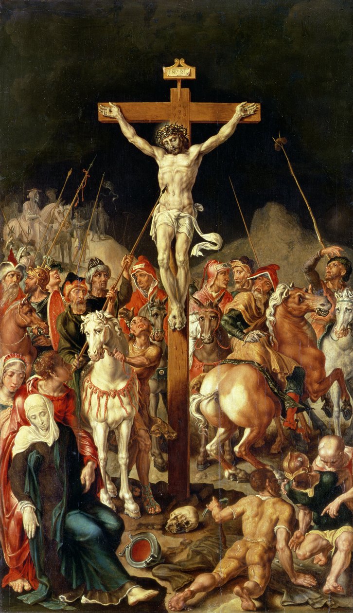 Kalwaria, centralny panel tryptyku (olej na płótnie przeniesiony z panelu) autorstwa Maerten van Heemskerck