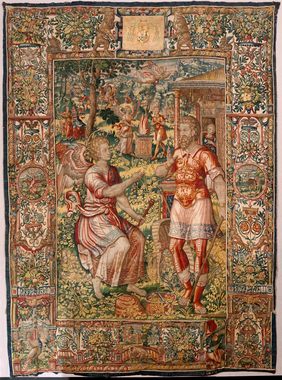 Muzeum Diecezjalne (Museo Diocesano). Flamandzki gobelin. Bruksela. Atelier François Geubels. Seria Historia Gideona. Gedeon i anioł (Gedeon y el ángel). Jedwab i wełna. Zapis biskupa Vicente Roca de la Serna. Barokowy. 1534-1571, w katedrze od autorstwa Maerten van Heemskerck