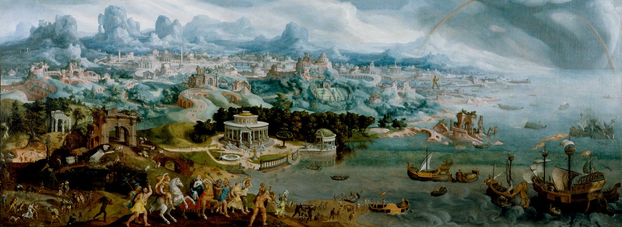 Panorama przedstawiająca porwanie Heleny na tle cudów starożytnego świata autorstwa Maerten van Heemskerck