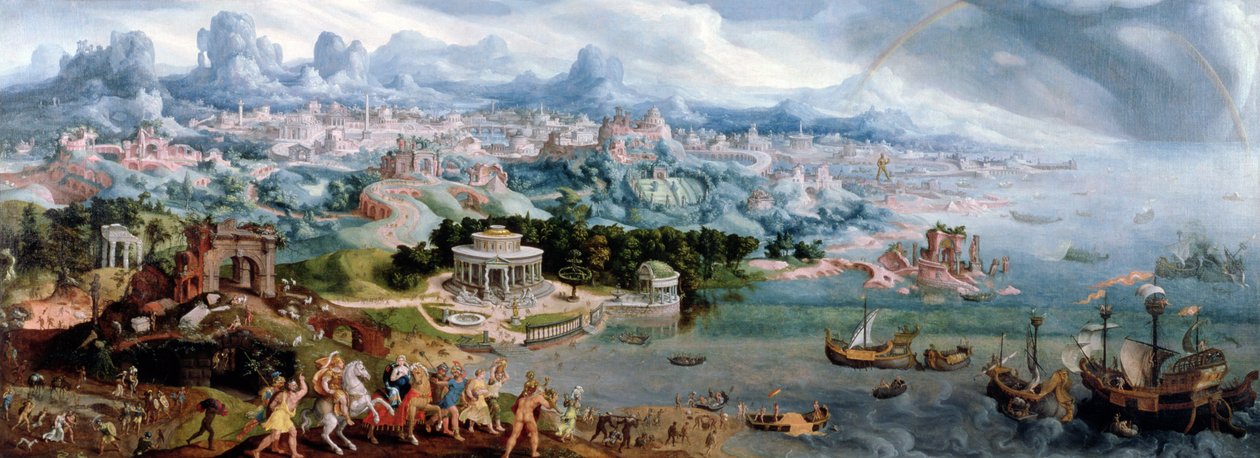 Fantazja panoramiczna z porwaniem Heleny, 1535 autorstwa Maerten van Heemskerck