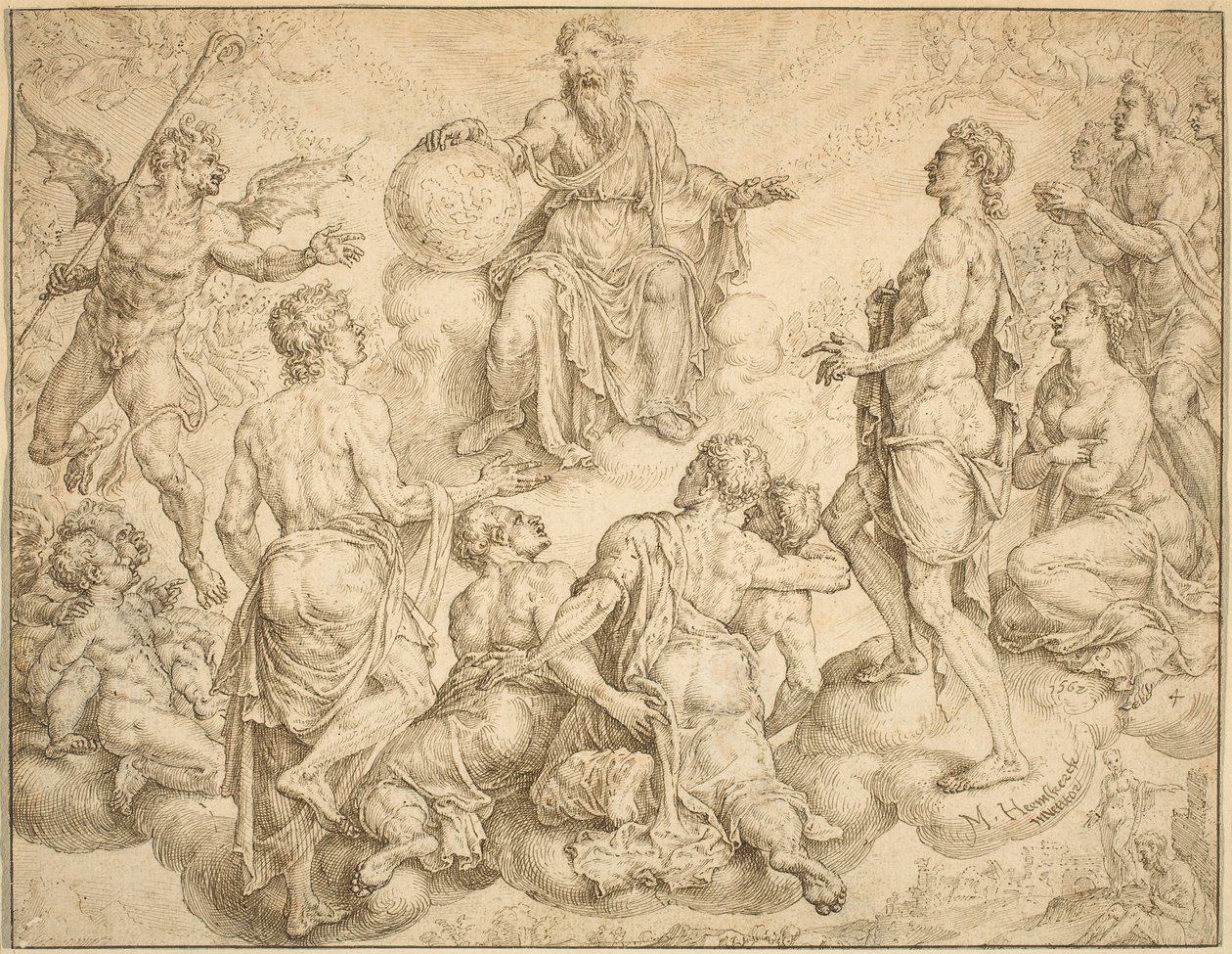 Szatan wzywa Boga, by odebrał Hiobowi swoją ochronę autorstwa Maerten van Heemskerck