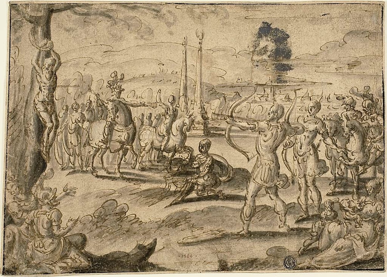 Strzelanie do zwłok ojca autorstwa Maerten van Heemskerck