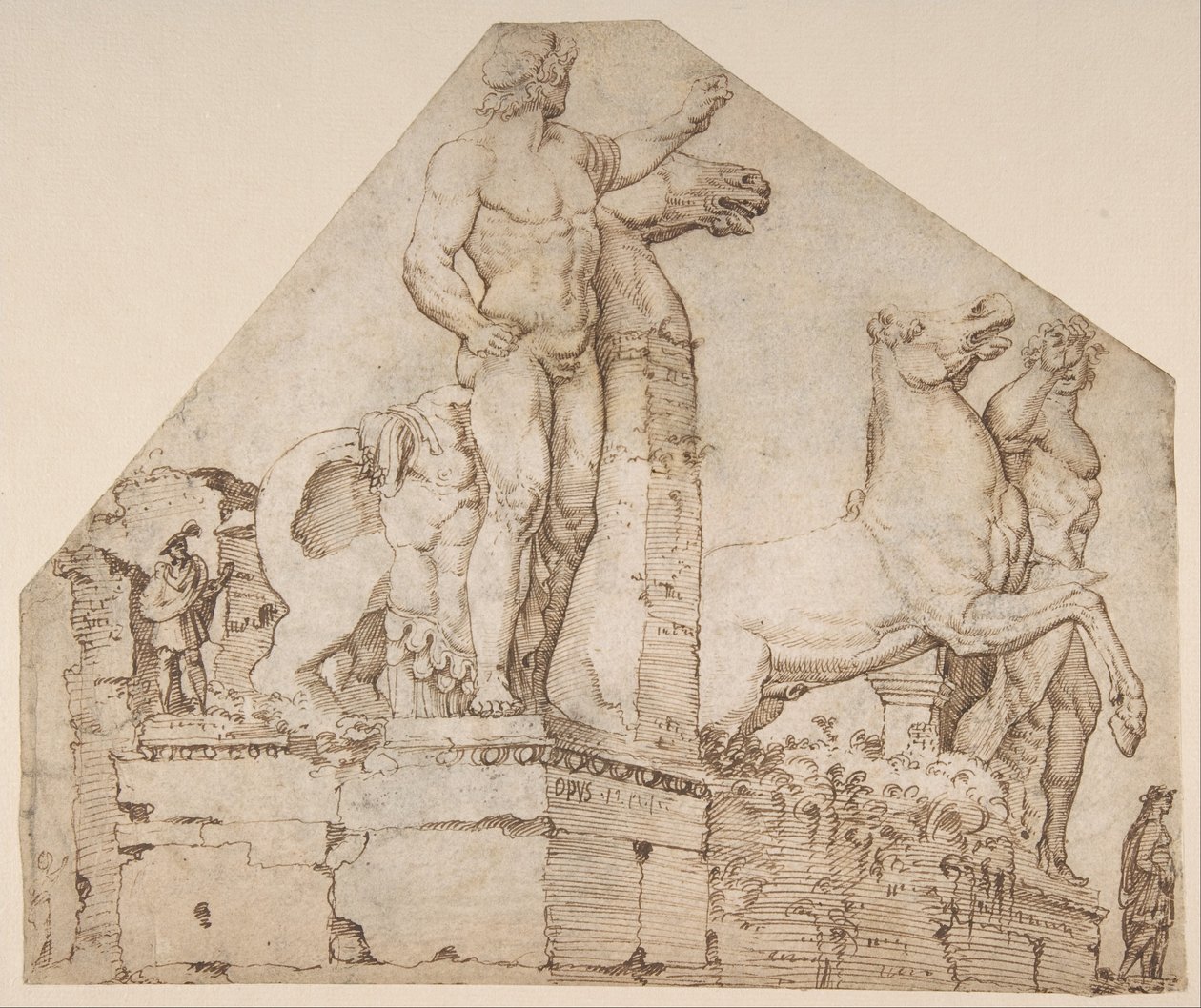 Dioskurowie na Monte Cavallo, ok. 1533 (pióro i brązowy tusz) autorstwa Maerten van Heemskerck