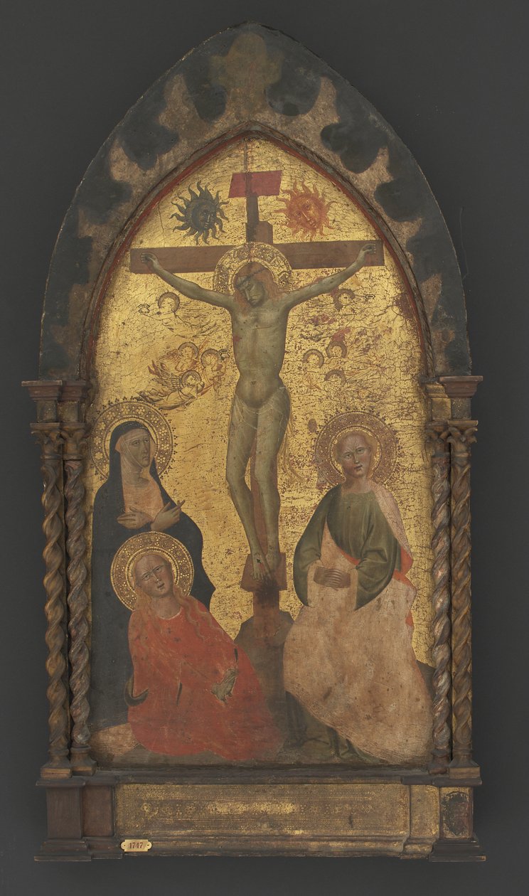 Chrystus na krzyżu opłakiwany przez Matkę Boską oraz świętych Marię Magdalenę i Jana autorstwa Maestro Francesco