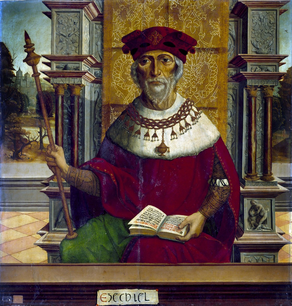 Le profete Ezechiel - Prorok Ezechiel - Peinture autorstwa mistrza Becerril (aktywny początek XVI wieku) 1525 - Olej na drewnie - 90,8x87,7 cm - Muzeum Prado, Madryt autorstwa Maestro de Becerril