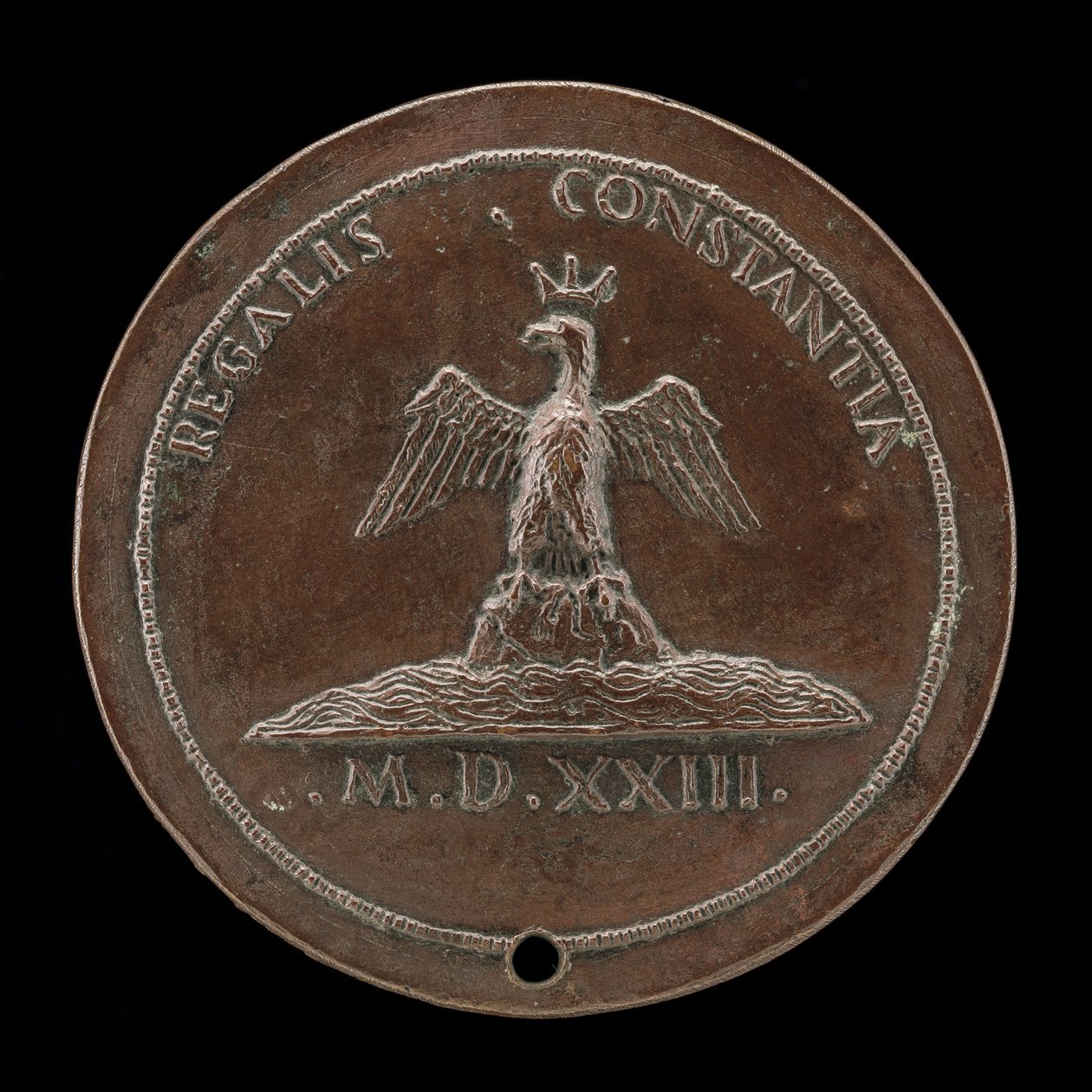 Orzeł w koronie na kopcu pośród wód [rewers], 1523. autorstwa Maffeo Olivieri