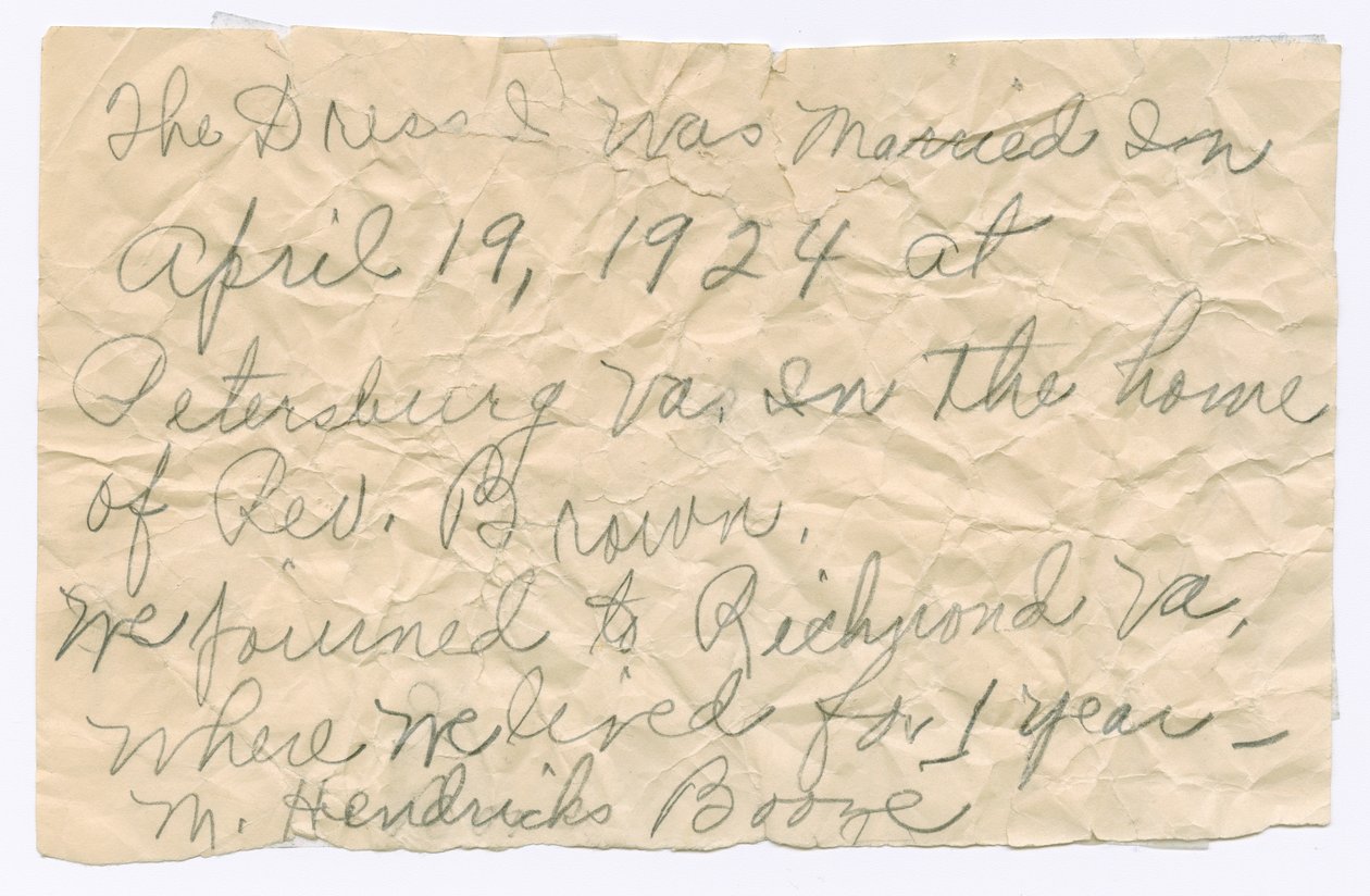 Odręczna notatka od Magdaleny Hendricks Boozé, połowa XX wieku. autorstwa Magdalene Hendricks Boozé