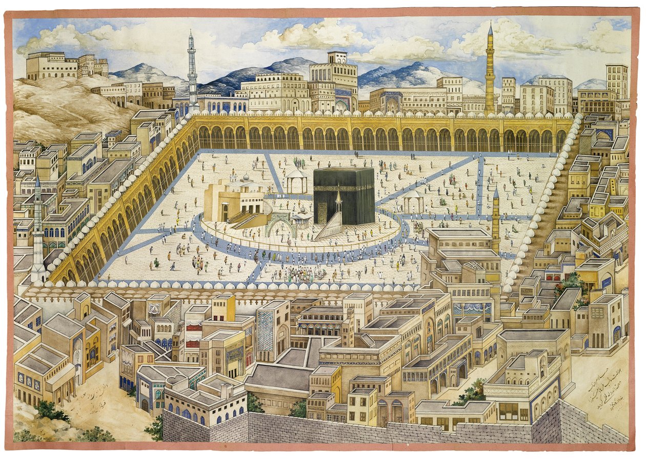 Widok na Kaaba i okoliczne budynki w Mekce, druga połowa XIX wieku autorstwa Mahmud