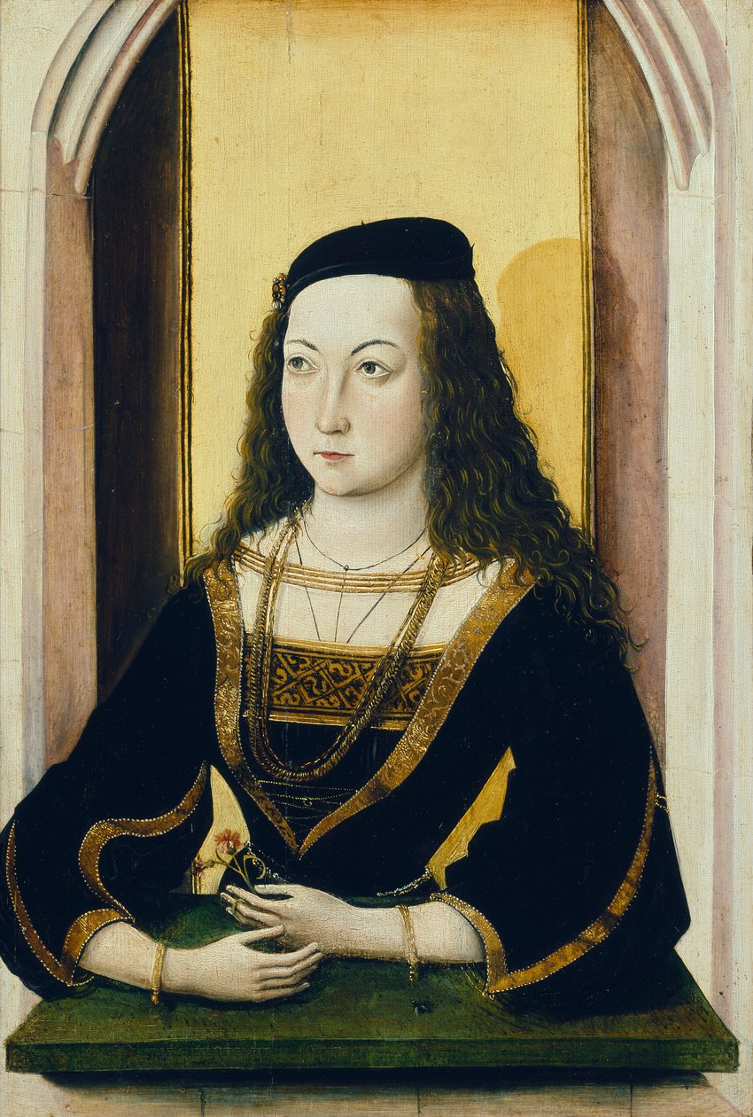 Portret młodej kobiety trzymającej kwiat, koniec XV w. autorstwa Mair von Landshut
