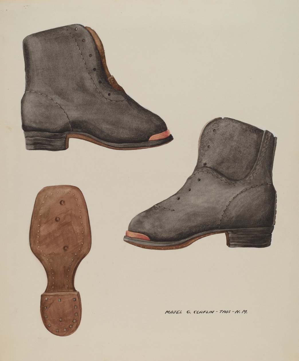 Dziecięcy bucik z miedzianymi noskami 1937. autorstwa Majel G. Claflin