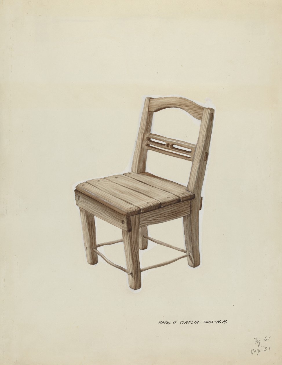 Małe drewniane krzesło, ok. 1900 r. 1937. autorstwa Majel G. Claflin