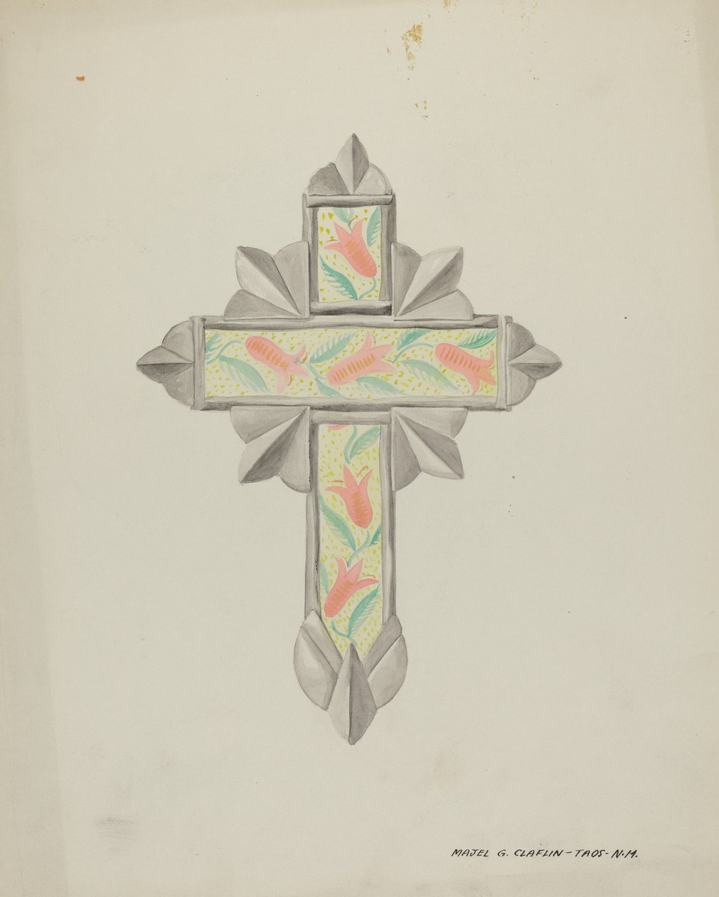 Krzyż z cyny i papieru ściennego, ok. 1930 r. 1937. autorstwa Majel G. Claflin