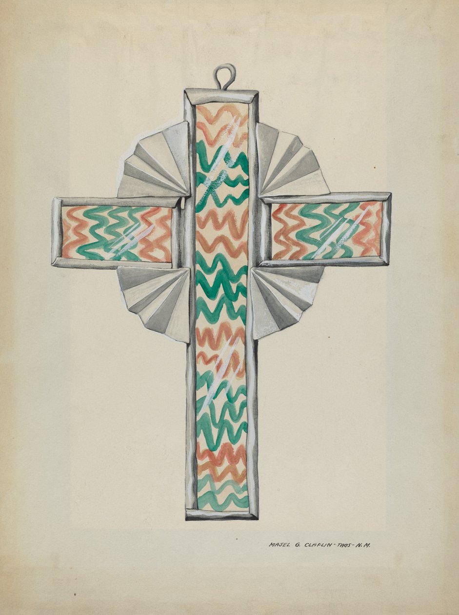 Krzyż z cyny i szkła malowanego, ok. 1900 r. 1937. autorstwa Majel G. Claflin