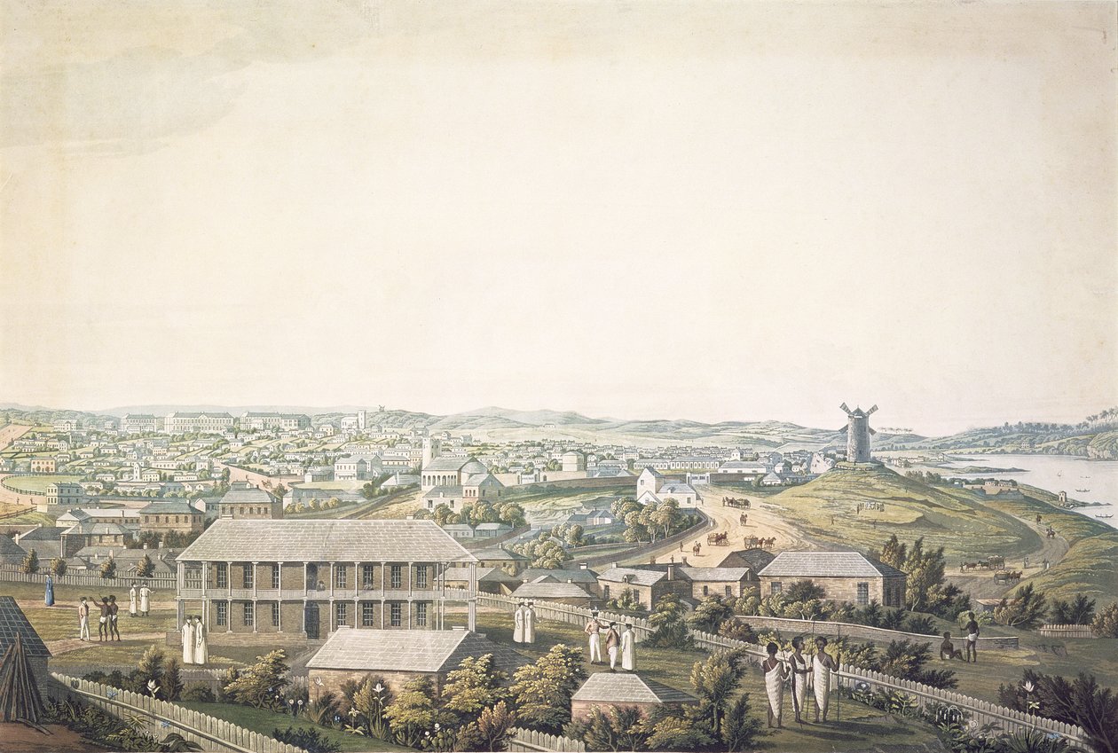 Miasto Sydney w Nowej Południowej Walii, centralna część panoramy, ok. 1821 (akwatinta) autorstwa Major James Taylor
